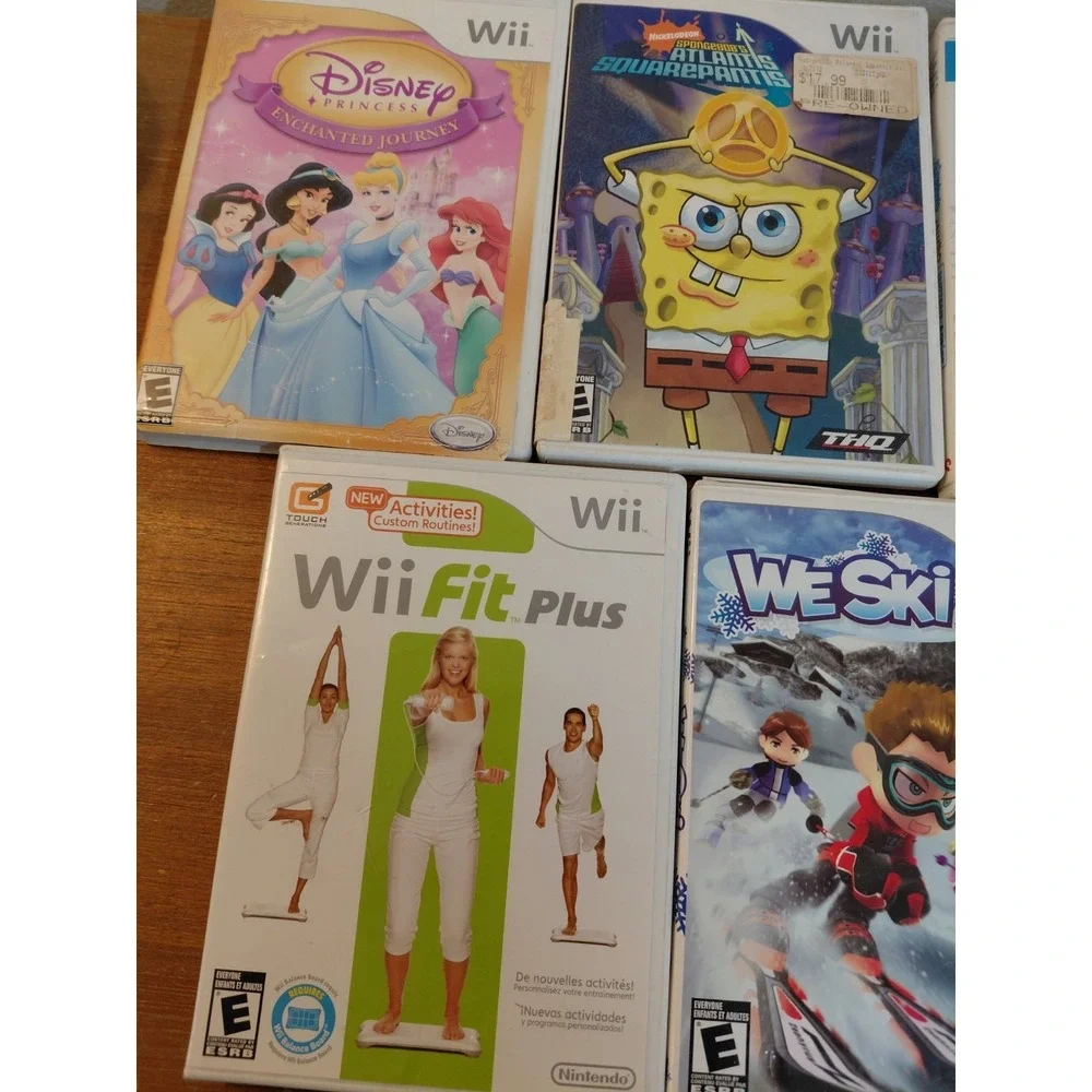 Nintendo Wii Game Lot of 5 Disney Princess SpongeBob Wii Fit Plus We Ski Tested